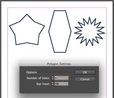Adobe InDesign Polygon Settings dialog box showing Number of Sides and Star Inset