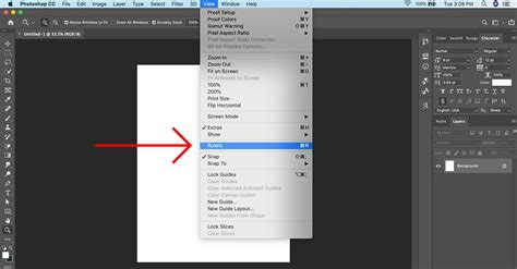 Photoshop interface with rulers and a visible guide line