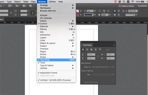 InDesign Text Wrap panel showing Offset options