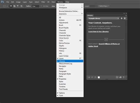 Photoshop Libraries panel showcasing brushes