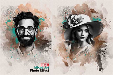 Collage of various Photoshop Action effects (e.g., watercolor, sketch, vintage)