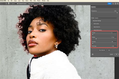 Photoshop Select and Mask Edge Detection sliders