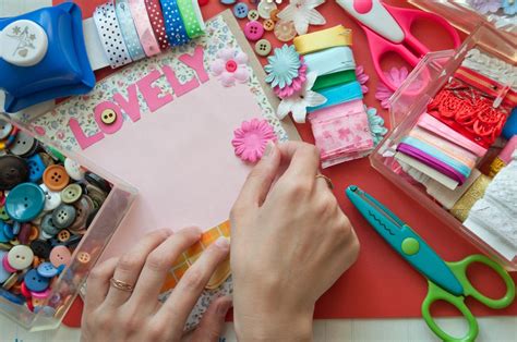 Collection of diverse collage materials: magazines, fabric scraps, postcards, leaves, washi tape