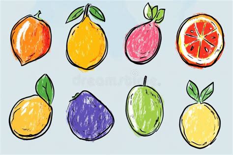 Collection of colorful citrus fruits drawn in Procreate