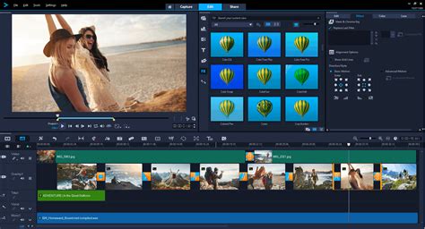 A person editing a video on a computer with Corel VideoStudio Pro interface visible
