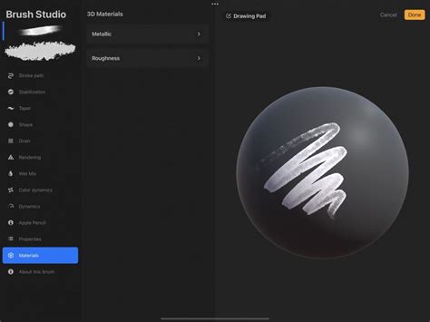 Procreate Brush Studio showing the Combine Mode dropdown menu