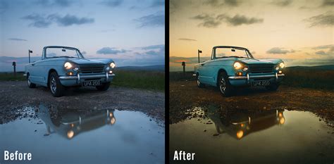 Before and after comparison of a composite image with and without cinematic color grading