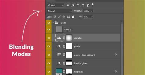 Example of Photoshop blending modes dropdown menu