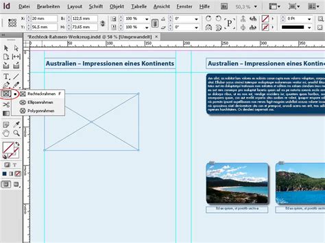 An InDesign layout showing an image being placed into a placeholder frame.