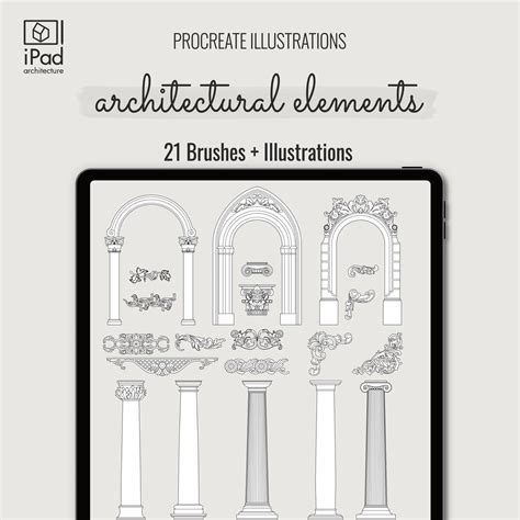 Example of custom Procreate brushes for architectural elements
