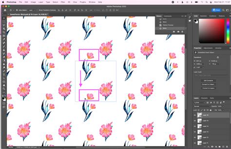 Arranging elements on a Photoshop canvas for a seamless pattern