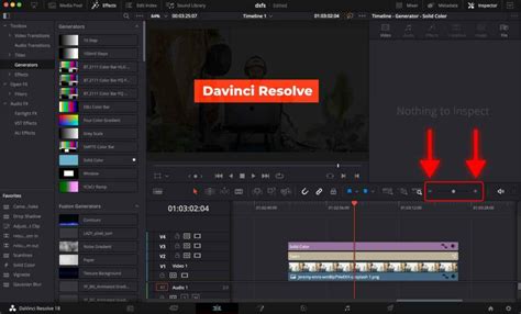 DaVinci Resolve timeline showing video clips, text, and a gradient background on different tracks