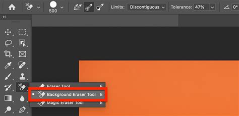 Photoshop toolbar highlighting the Background Eraser Tool