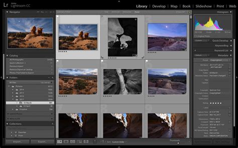 Lightroom Classic interface with catalog panel and library module