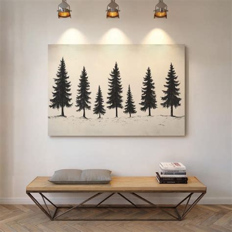 White silhouette of a pine tree on a canvas