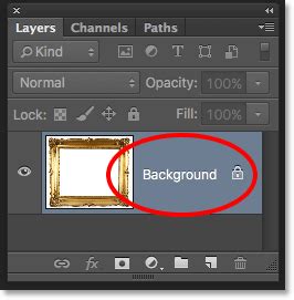 Photoshop Layers panel showing a locked background layer