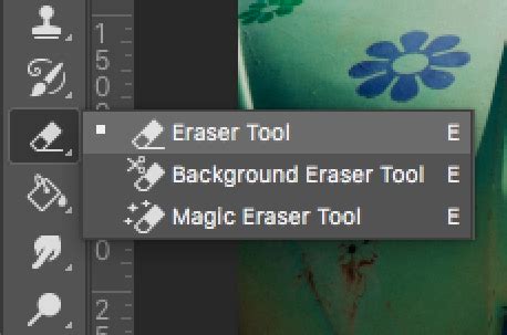 Photoshop Eraser tool with different brush tip shapes applied