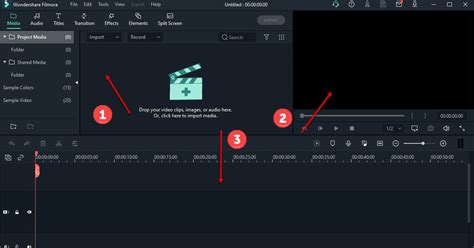 Filmora user interface with asset tabs highlighted