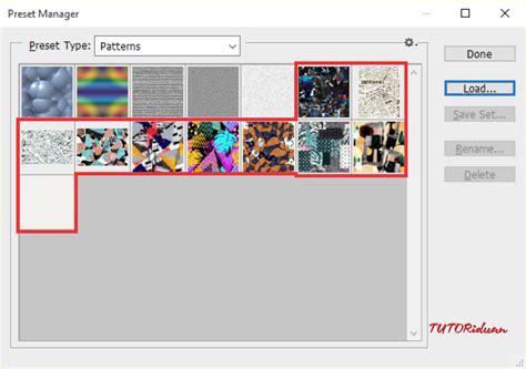 Photoshop Preset Manager showing patterns