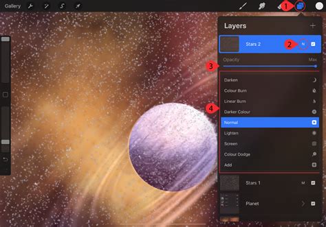 Procreate layers panel with visible layer stacking and blend modes