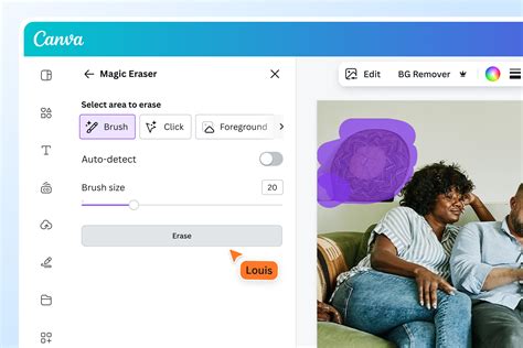 Canva interface with the Magic Eraser tool highlighted