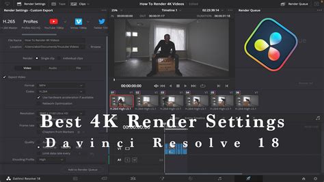 DaVinci Resolve interface with Render Queue highlighted
