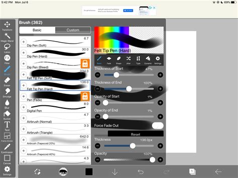 IbisPaint brush library interface showing various grain brushes