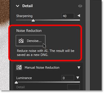 Adobe Camera Raw noise reduction sliders