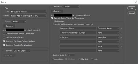 Photoshop Batch processing dialog