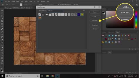 Screenshot of Photoshop's Preset Manager showing the Patterns selection