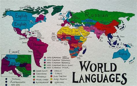 World map showing major language families