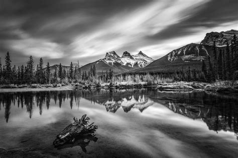A dramatic black and white landscape with strong contrast