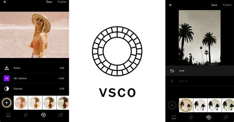 VSCO app showing various photo editing tools like Exposure, Contrast, and Saturation