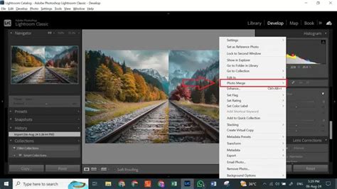 Lightroom interface showing the Photo Merge options
