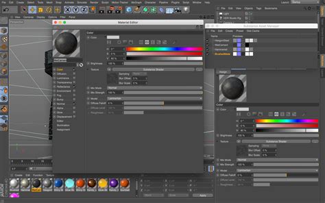 Cinema 4D material editor showing texture maps applied
