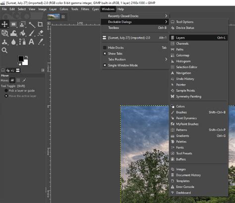 GIMP interface with layers and tools visible