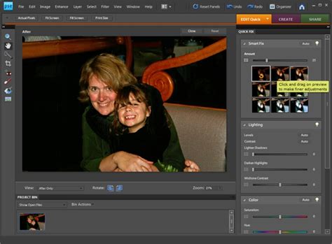 Quick Fix adjustment previews in Photoshop Elements 8