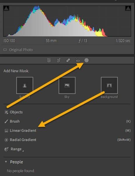 Diagram illustrating the application of a Graduated Filter mask in Lightroom