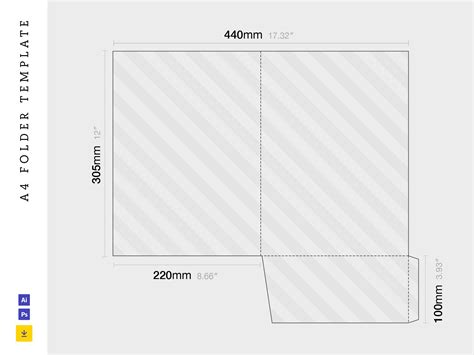 Diagram of a presentation folder template with dielines and guides