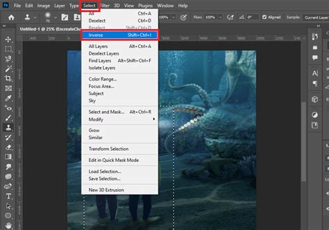 Photoshop Selection Function dropdown menu