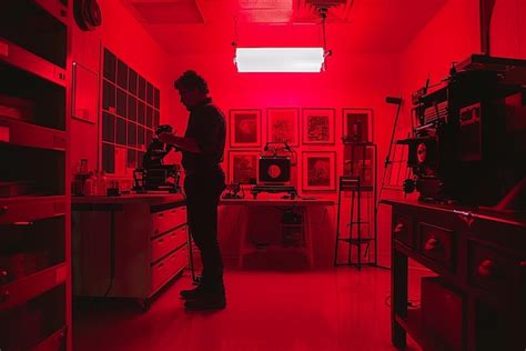 Photographer dodging light in a darkroom