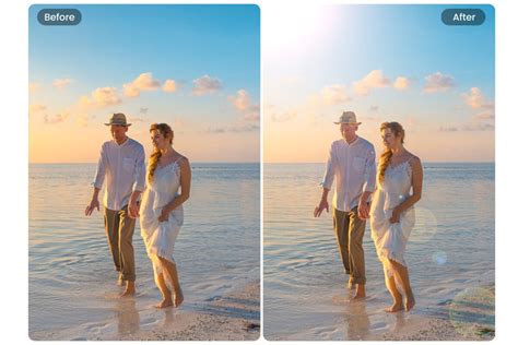 Before and after comparison of a photo with and without adjusted lens flare colors