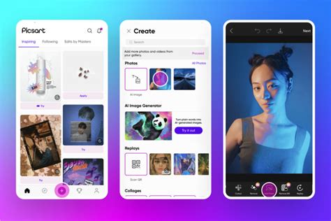 Mobile phone showing the Picsart app interface