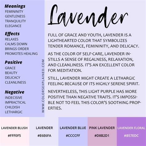 Infographic illustrating color psychology of lavender