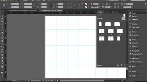 InDesign workspace with visible ruler guides