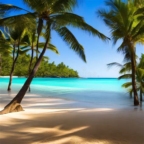 Tropical beach with clear blue water and palm trees
