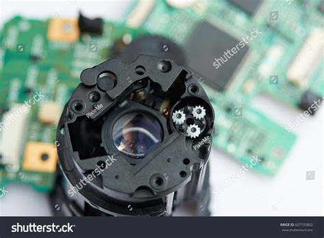 Closeup of a camera lens focusing mechanism