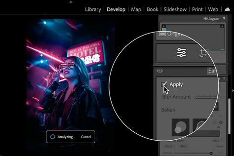Lightroom Lens Blur tool interface with bokeh options highlighted