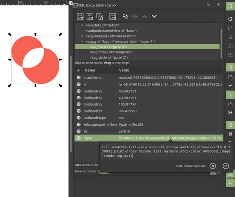 Inkscape XML Editor showing object hierarchy
