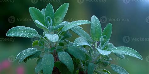 Sage plant with dew drops